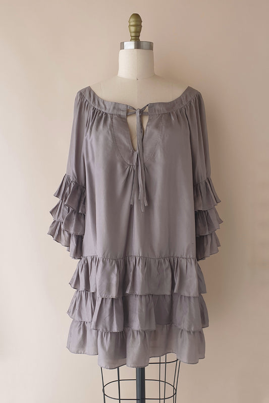 Lisa Brown silk ruffle dress Size M/L